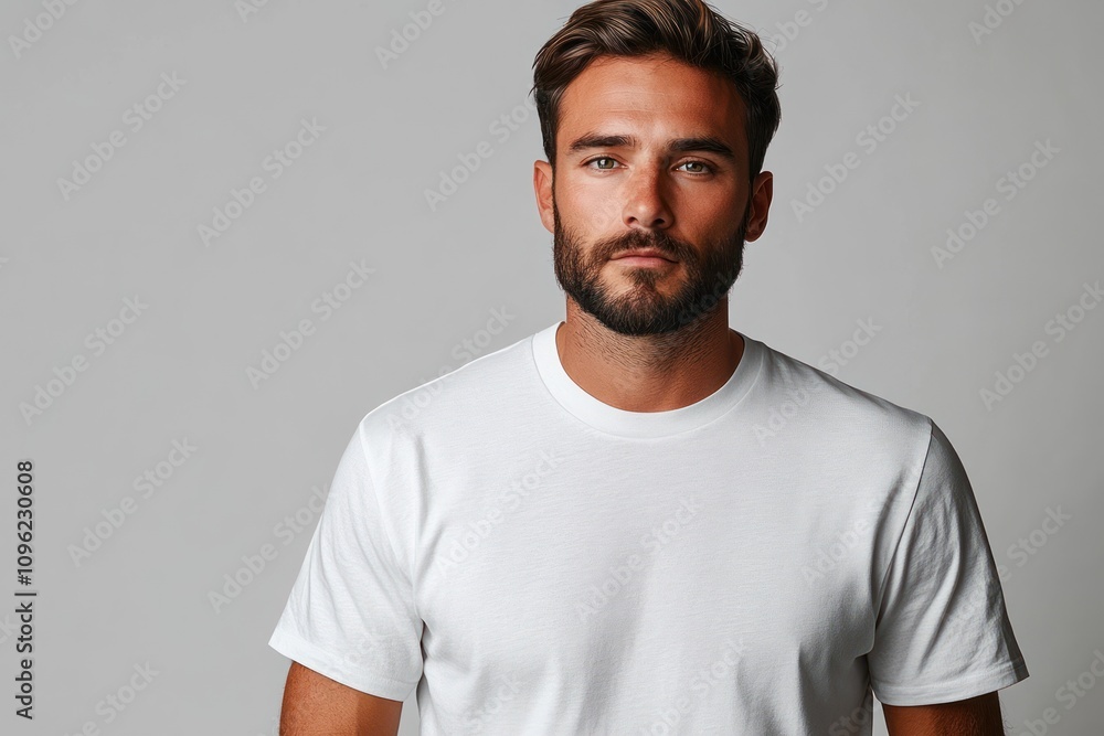 Portrait of a handsome man with a beard wearing a white t-shirt Portrait of a handsome man with a beard wearing a white t-shirt