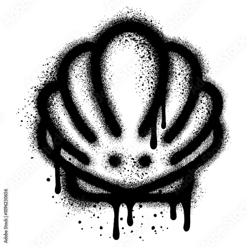 sea ​​shells graffiti with black spray paint. vector illustration.