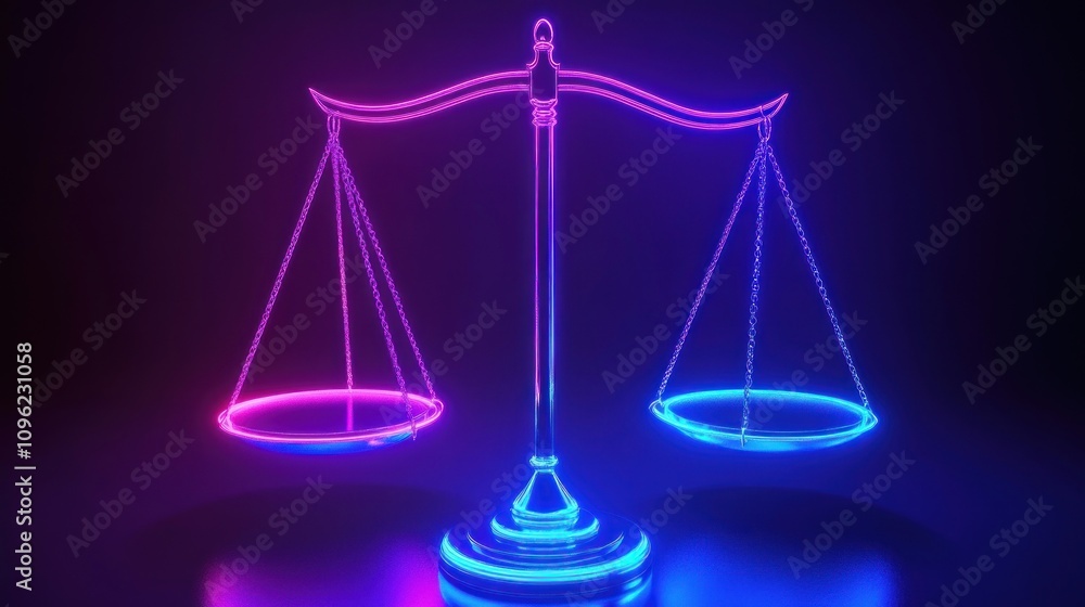 Neon Scales of Justice: Balance, Law, and Equilibrium in a Futuristic Setting Neon Scales of Justice: Balance, Law, and Equilibrium in a Futuristic Setting