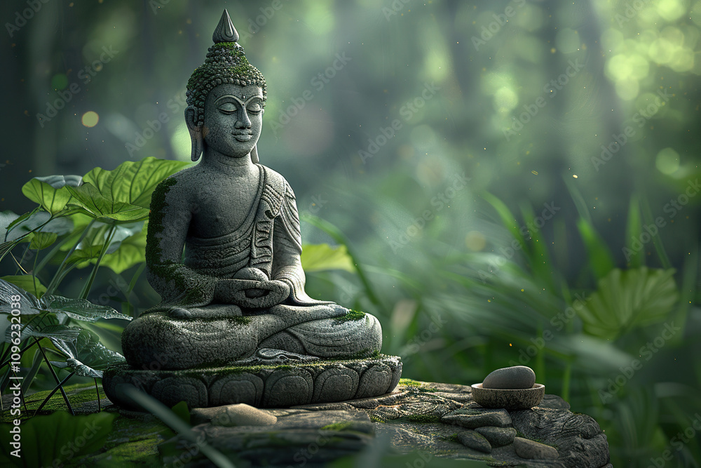 Beautiful greeting card with ancient statue great Buddha to bright holiday composition Beautiful greeting card with ancient statue great Buddha to bright holiday composition