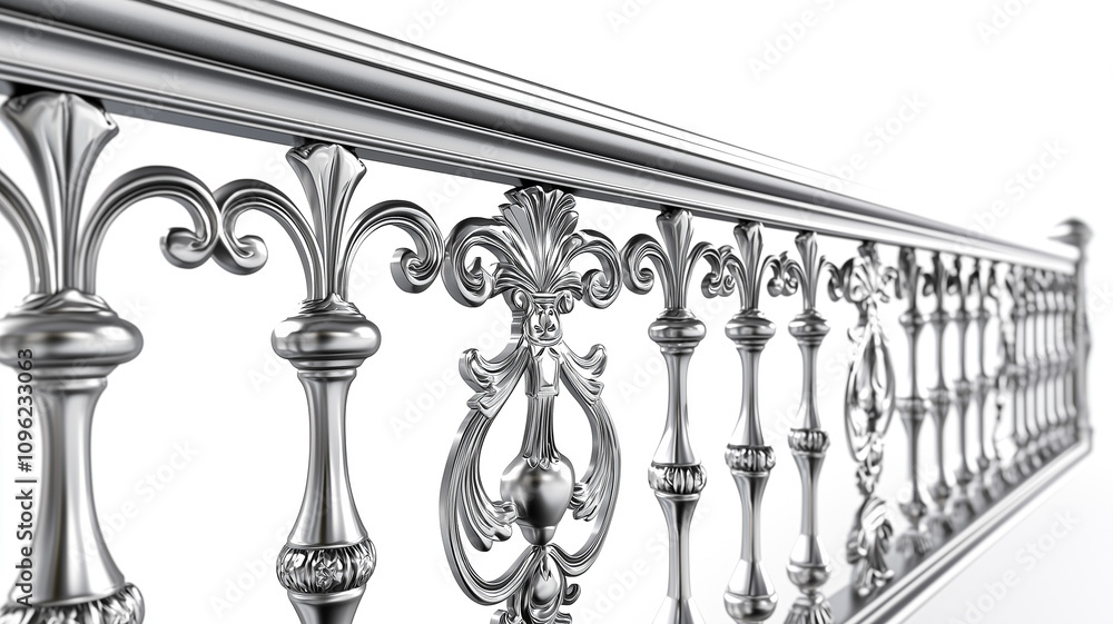 Obraz premium 3D Ornate Steel Railing with Elaborate Designs, Transparent Background for Sophisticated Decor..