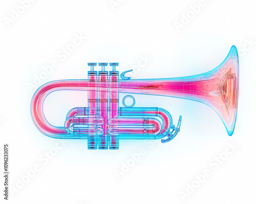 An artistic illustration of a translucent trumpet design.