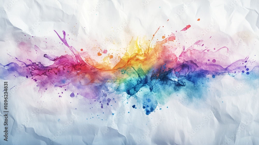 A harmonious blend of vibrant watercolor splashes and gentle washes, creating an organic and flowing composition that radiates tranquility and grace on a wrinkled paper canvas. A harmonious blend of vibrant watercolor splashes and gentle washes, creating an organic and flowing composition that radiates tranquility and grace on a wrinkled paper canvas.