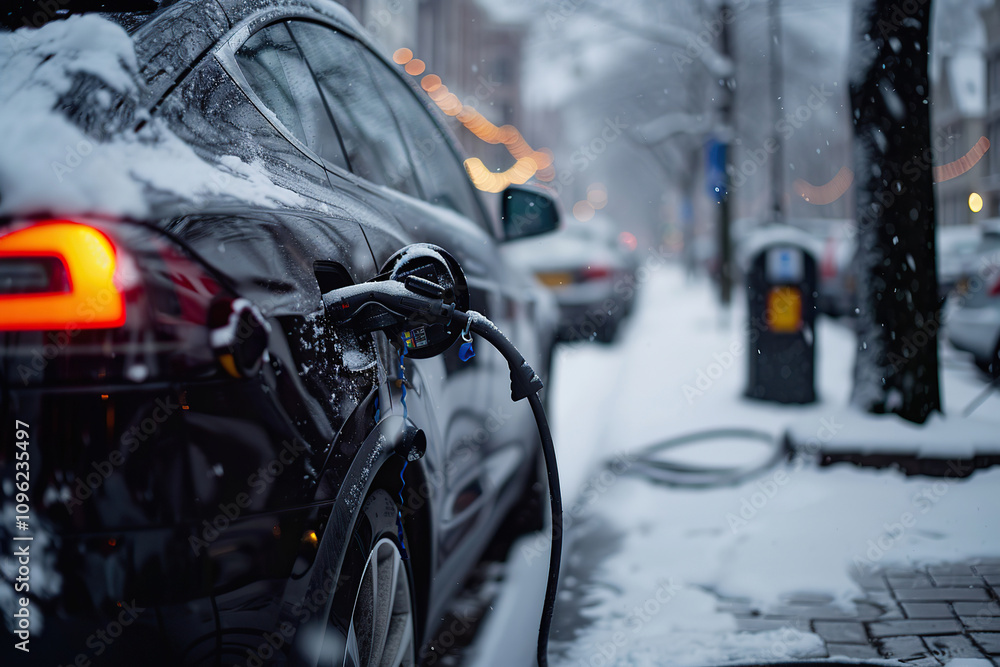 Power source for charging battery of beautiful electric car on road Power source for charging battery of beautiful electric car on road