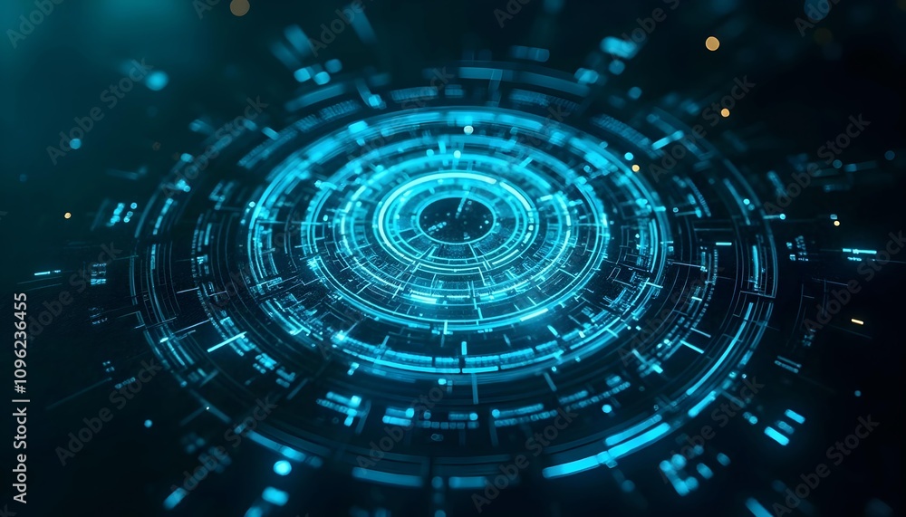 The glowing blue and cyan concentric circles and lines form futuristic, abstract sci-fi patterns, The glowing blue and cyan concentric circles and lines form futuristic, abstract sci-fi patterns,