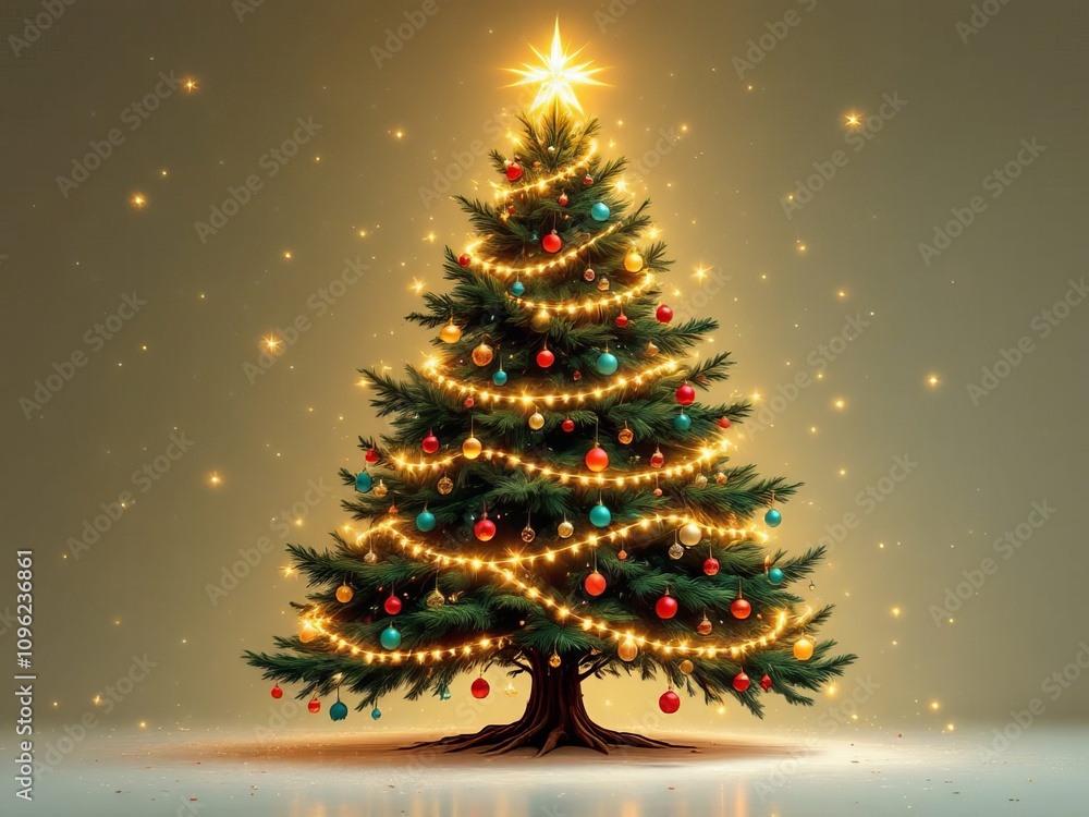 A sparkling Christmas tree, festive and bright. A sparkling Christmas tree, festive and bright.