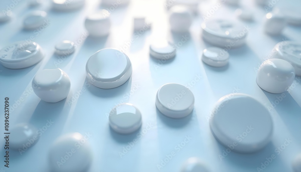 Texture abstract background, white circular shapes of various sizes arranged in random patterns on a light gray background Texture abstract background, white circular shapes of various sizes arranged in random patterns on a light gray background