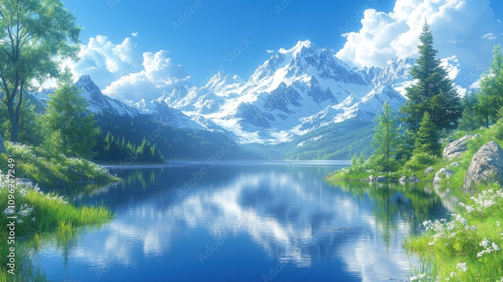 Serene Mountain Lake Reflection: A Breathtaking Digital Landscape Serene Mountain Lake Reflection: A Breathtaking Digital Landscape