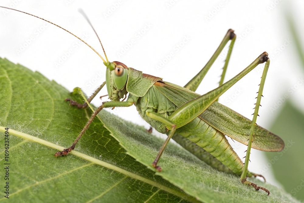 The grasshopper on green leaf The grasshopper on green leaf
