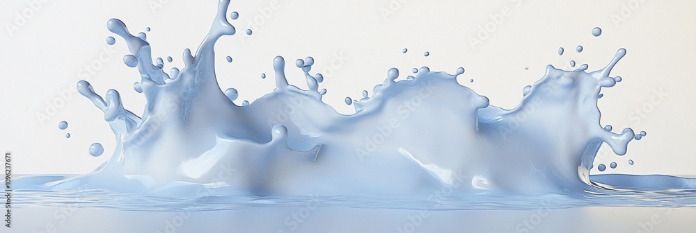 Fototapeta premium Dynamic splash of crystal-clear water creating intricate patterns and droplets against a white background, showcasing fluid motion and liquid artistry.