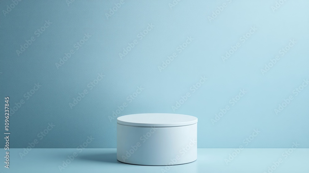 White cylindrical container on a soft blue background with ample empty space, ideal for showcasing analysis or creative presentations. White cylindrical container on a soft blue background with ample empty space, ideal for showcasing analysis or creative presentations.