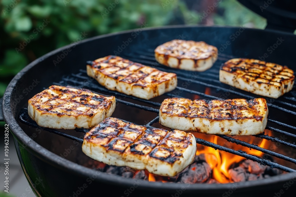 Halloumi Cheese on Grill Halloumi Cheese on Grill