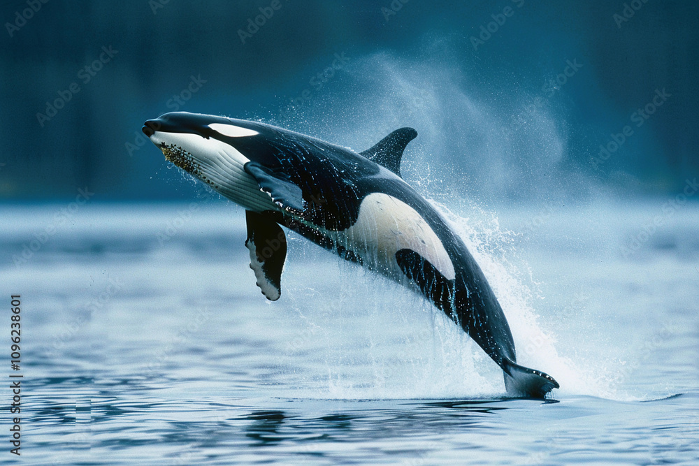 Fototapeta premium Fantastically beautiful majestic huge whale in deep ocean
