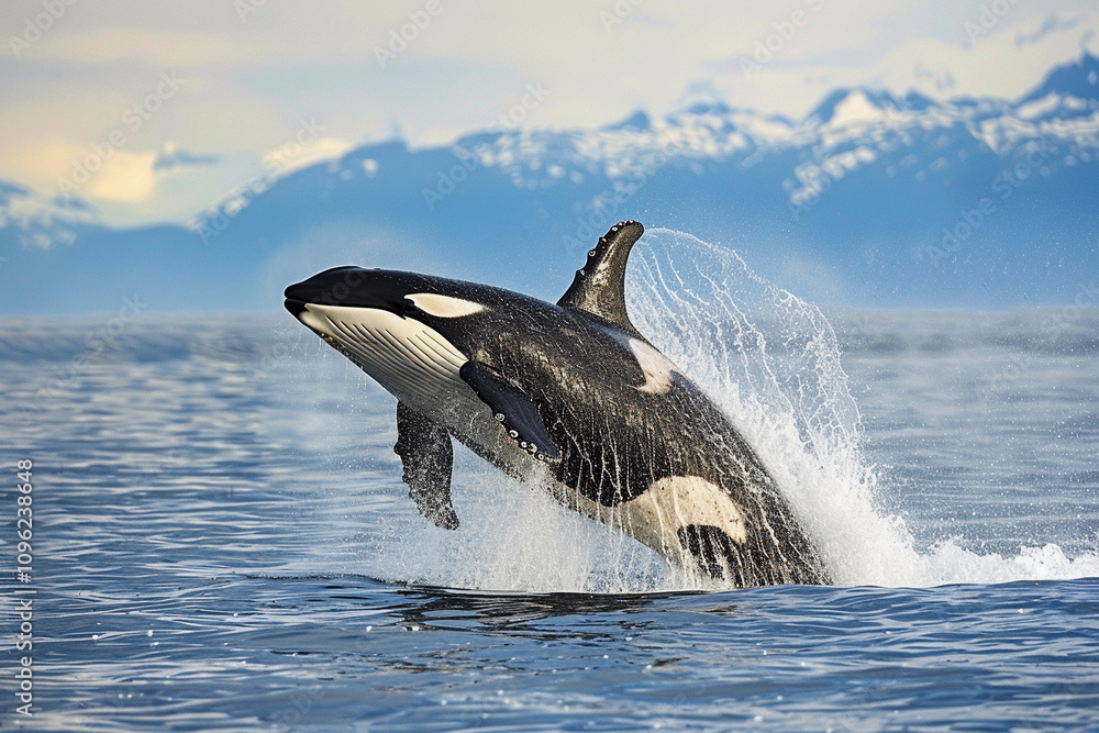 Fototapeta premium Fantastically beautiful majestic huge whale in deep ocean