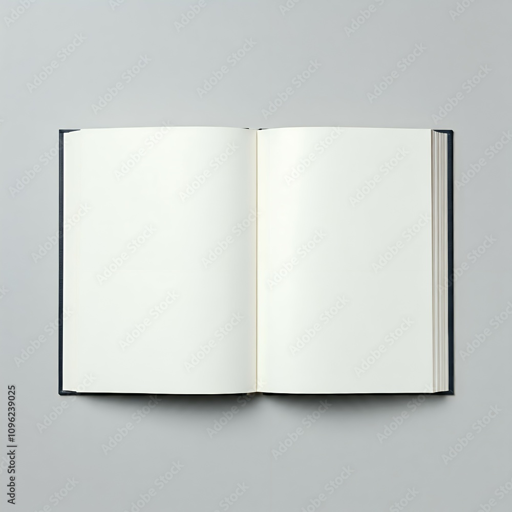 Open blank hardcover book on a light grey background. Open blank hardcover book on a light grey background.