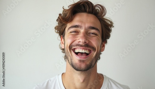 Cheerful man laughing with genuine joy, authentic happiness