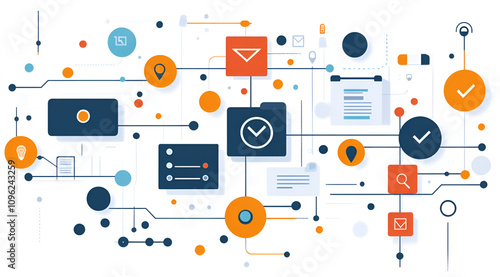 Wallpaper Mural A vibrant digital illustration showcasing interconnected elements, symbols, and icons representing technology, communication, and information flow. Torontodigital.ca