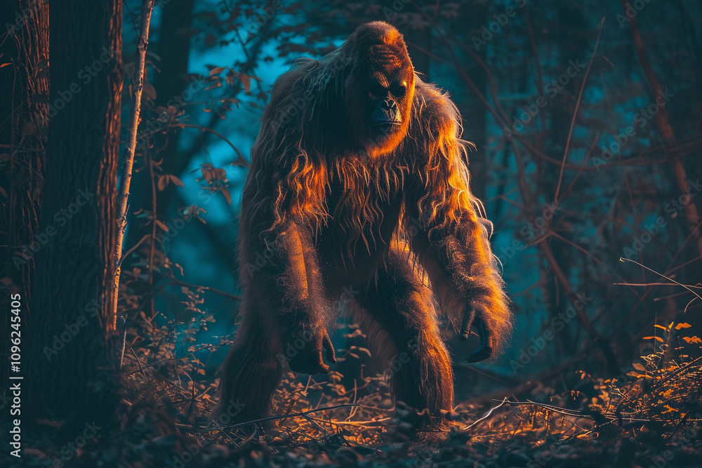 Obraz premium Huge fantasy hairy yeti character in outdoor nature background