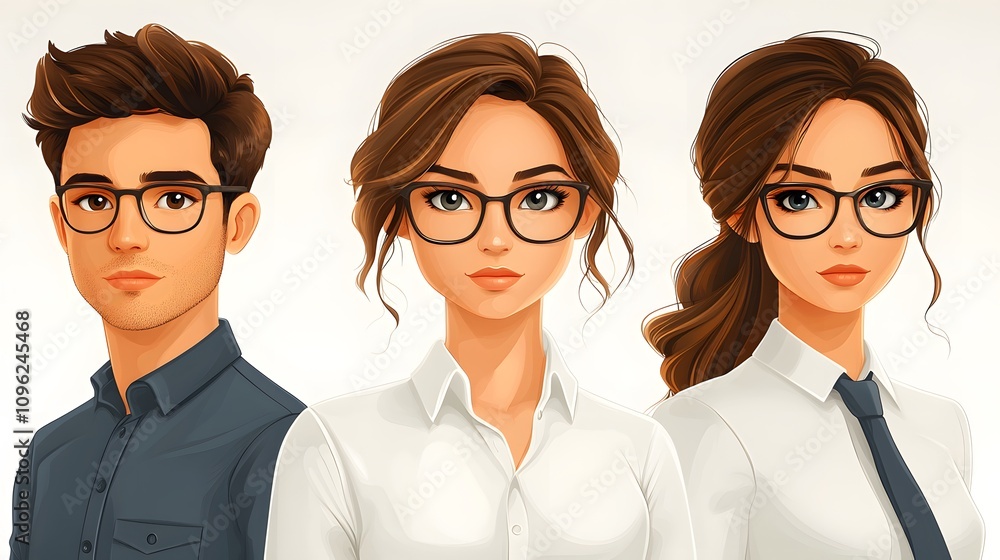 Business team in 3D cartoon form wearing stylish formal clothes, plain white setup Business team in 3D cartoon form wearing stylish formal clothes, plain white setup