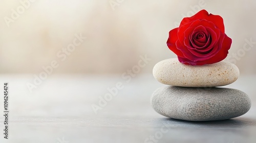 Zen rose and stones arrangement tranquil space photography minimalist design still life