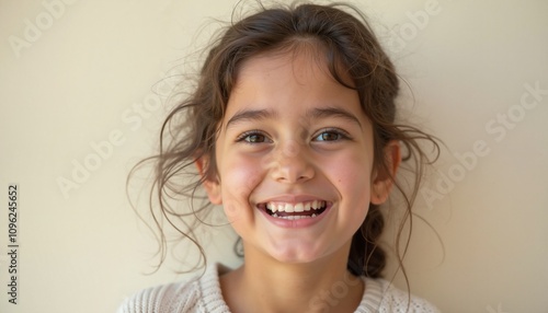 Joyful child laughing with bright smile, innocent happiness