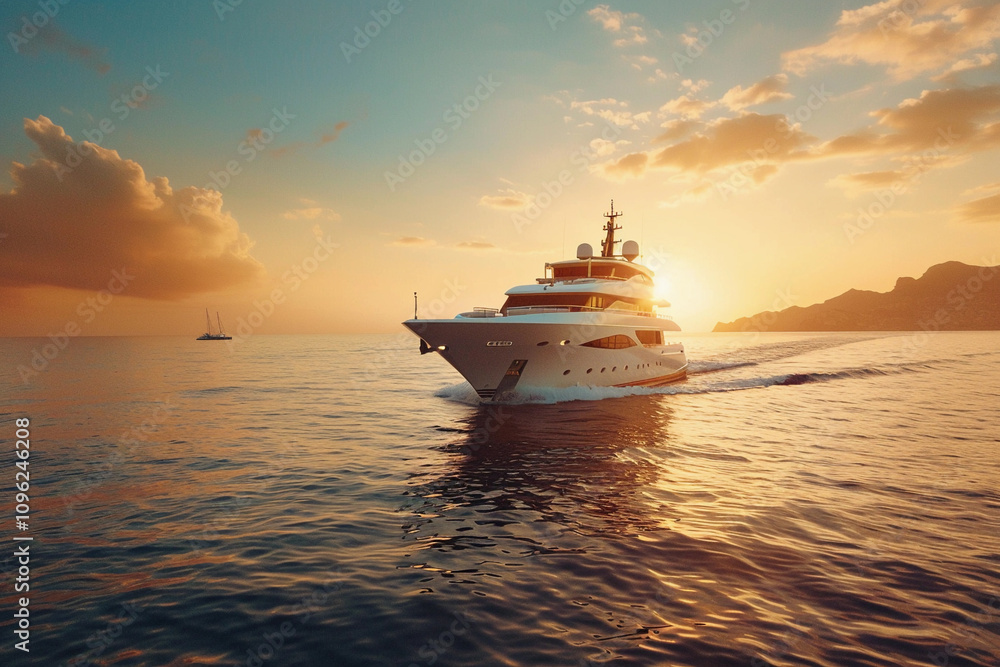 Luxury private big motor yacht in tropical sea with blue wave Luxury private big motor yacht in tropical sea with blue wave