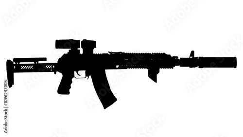 Tableau sur toile silhouette Upgraded AK 74 assault rifle with collimator sight, tactical grip, si