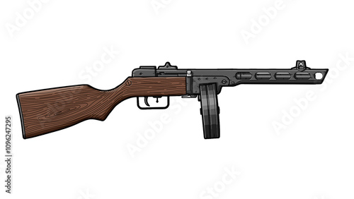 ussr ppsh 7,62 submachine gun with wood stock on a white background photo