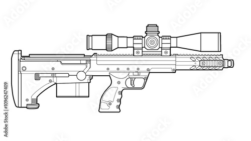 lineart line art upgraded SRS multi-caliber rifle with optical sight on a white background photo