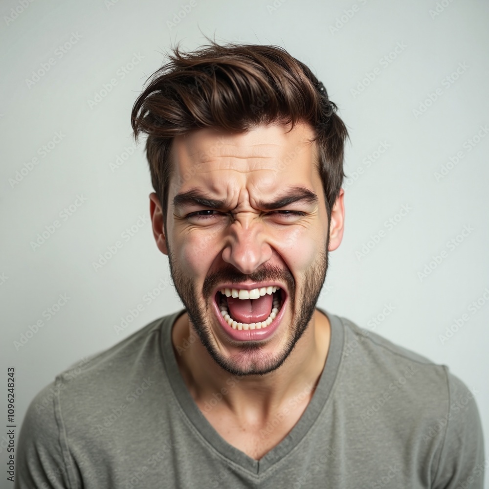 Man screaming with intense emotion, raw expression of frustration Man screaming with intense emotion, raw expression of frustration