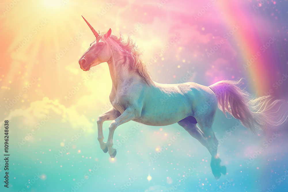 Fantastically beautiful mythological pink unicorn with long horn Fantastically beautiful mythological pink unicorn with long horn