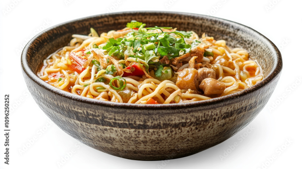 a warm and flavorful Indonesian noodle soup dish, served in a rustic bowl, AI Generative a warm and flavorful Indonesian noodle soup dish, served in a rustic bowl, AI Generative