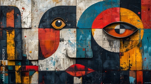 Panel kuchenny z motywem Abstract painting with geometric forms figurative