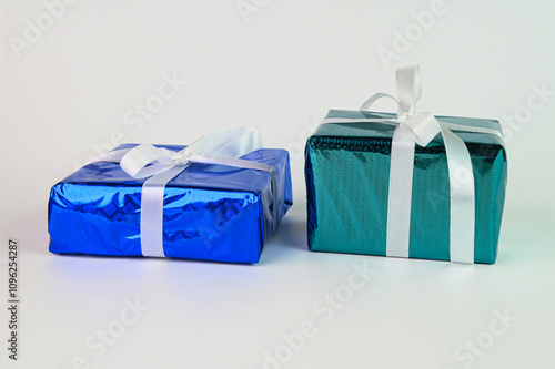 Christmas gift boxes on a white background.