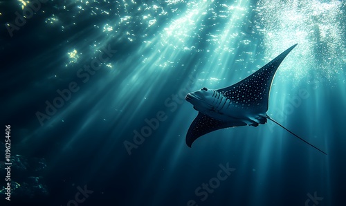 Spotted eagle ray in the sea, Generative AI photo