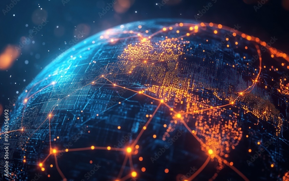 Obraz premium Digital Globe with Interconnected Network