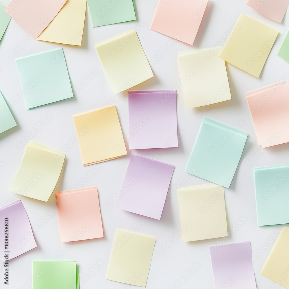 Array of Different Sized Pastel Sticky Notes on a Light Surface Array of Different Sized Pastel Sticky Notes on a Light Surface