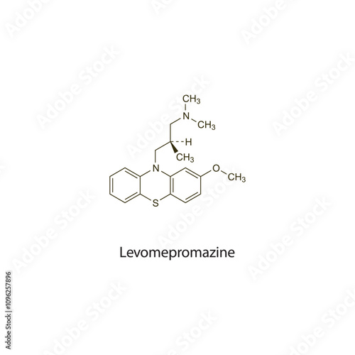 Levomepromazine flat skeletal molecular structure Antipsychotic drug used in Schizophrenia, mania treatment. Vector illustration scientific diagram.