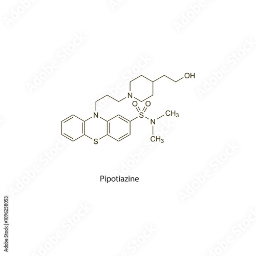 Pipotiazine flat skeletal molecular structure Atypical Antipsychotic drug used in schizophrenia treatment. Vector illustration scientific diagram.
