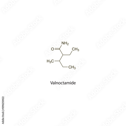 Valnoctamide flat skeletal molecular structure Sedative drug used in insomnia treatment. Vector illustration scientific diagram.