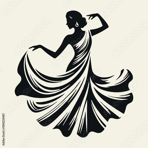 Elegant Modern Saree Silhouette Logo Design in Golden Gradient for Fashion Branding