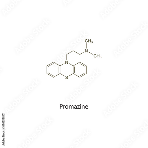 Promazine flat skeletal molecular structure Antipsychotic drug used in schizophrenia treatment. Vector illustration scientific diagram.