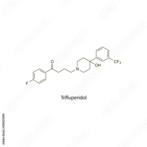 Trifluperidol flat skeletal molecular structure Antipsychotic drug used in Schizophrenia, mania treatment. Vector illustration scientific diagram.