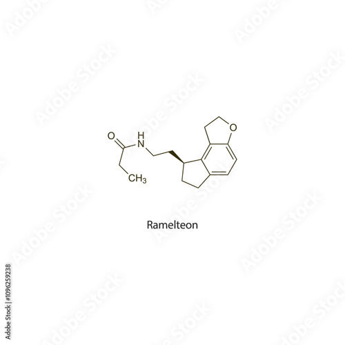 Ramelteon flat skeletal molecular structure Melatonin receptor agonist drug used in Insomnia treatment. Vector illustration scientific diagram.