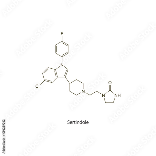 Sertindole flat skeletal molecular structure Atypical Antipsychotic drug used in schizophrenia treatment. Vector illustration scientific diagram.