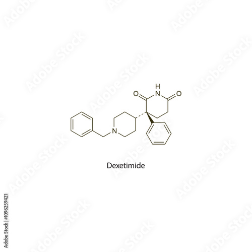 Dexetimide flat skeletal molecular structure Anticholinergic drug drug used in Parkinson's disease treatment. Vector illustration scientific diagram.