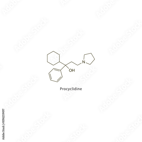 Procyclidine flat skeletal molecular structure Anticholinergic drug drug used in Parkinson's disease treatment. Vector illustration scientific diagram.