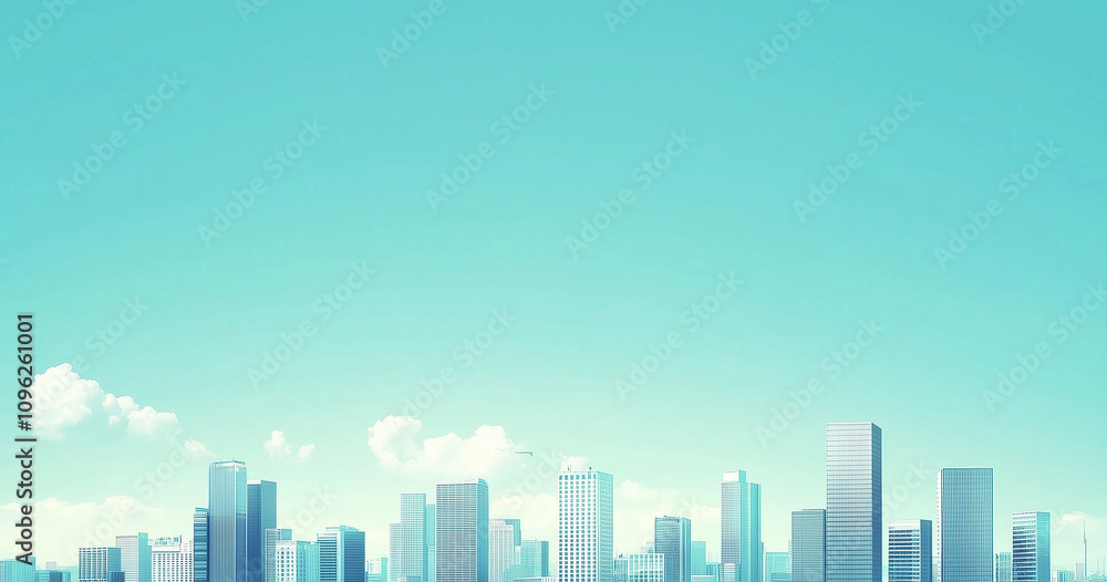 Fototapeta premium Modern Skyline with High-Rise Office Buildings under Blue Sky