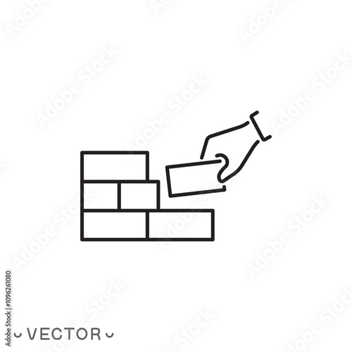 building icon, construction, construction workers, brick thin line symbol isolated on white background, editable stroke eps 10 vector illustration