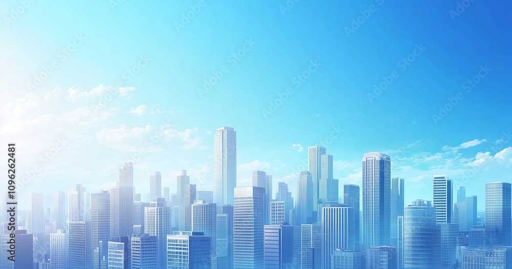 Modern Skyline with High-Rise Office Buildings under Blue Sky Modern Skyline with High-Rise Office Buildings under Blue Sky
